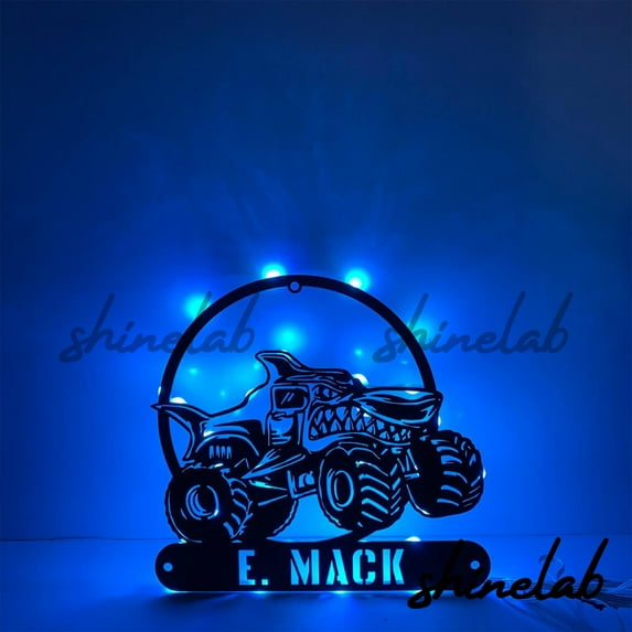 Shinelab Shark Monster Truck Metal Sign LED Wall Art, Custom Truck Driver Decor Gifts 12513