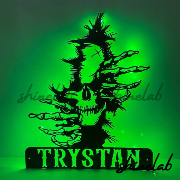Shinelab Skull Metal Sign LED Wall Art, Custom Skull Art Decor Personalized Gifts 12533