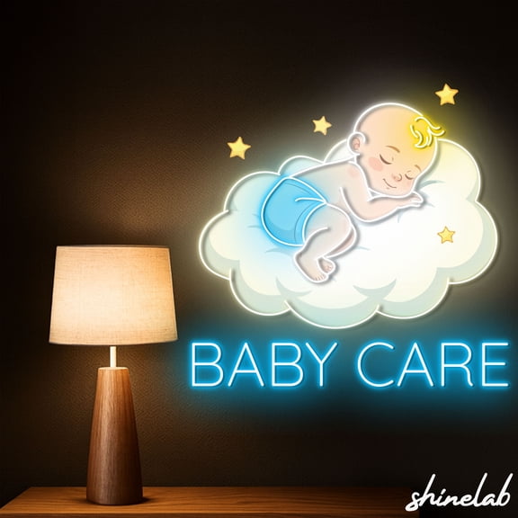 Shinelab Sleeping Baby on Cloud Neon Sign, Nursery Room Decor, Baby Care LED Light 15925