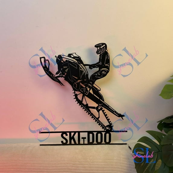 Shinelab Snowmobile Metal Wall Art LED Light, Ski-Doo Name Sign Home Decor, Motor Sled Biker Decoration, Snowmobile Metal Sign, Winter Sport Sign 3390