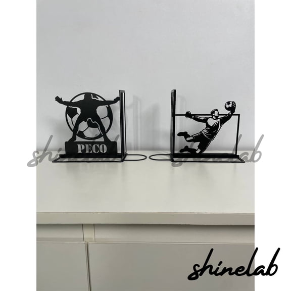Shinelab Soccer Metal Bookends Custom Goalkeeper Name Bookend Gift, Sport Desk Bookshelf Decor 7214