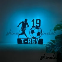 Shinelab Soccer Player Metal Sign LED Wall Art, Custom Name Football Sport Wall Decor 10233