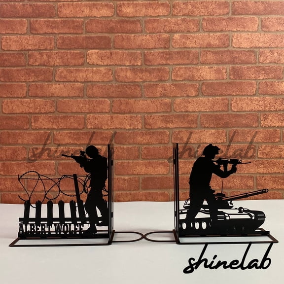 Shinelab Soldier Mental Bookends Personalized Name Bookend Gift, Office Table Bookshelf Decor 5990