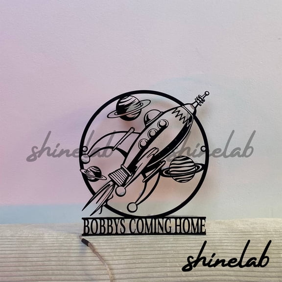 Shinelab Spaceship Metal Sign LED Wall Art, Custom Space Travelling Wall Decor Home Office 9273