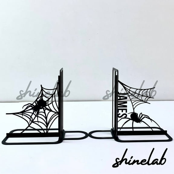 Shinelab Spider Metal Bookends Custom Animal Lover Name Bookend Gift, Spider Web Desk Bookshelf Decor 7232