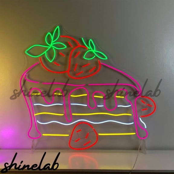 Shinelab Strawberry Cake Neon Sign, Dessert Shop Decor, Sweet Treat Bakery Wall Art