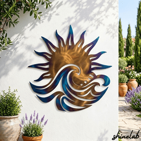 Shinelab Sun Wave Metal Wall Art, Fire Roasted Ocean Decor, Sunset Wall Hanging