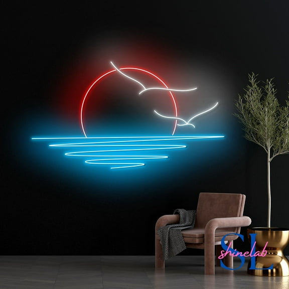 Shinelab Sunrise Neon Sign, Sunset Wave Led Sign, Ocean Sunrise Wall Art, Sunrise Waves Home Wall Decor 566