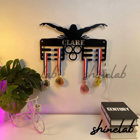 Shinelab Swimmer Custom Medal Hanger, Swimming LED Wall Decor, Sport Award Display 7853