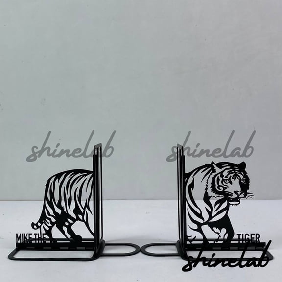 Shinelab Tiger Metal Bookends Custom Personalized Name Bookend Gift, Wild Animal Desk Bookshelf Decor 7268