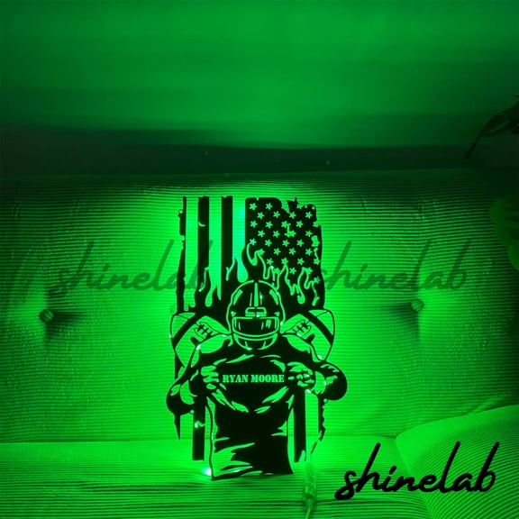 Shinelab US Flag Football Metal Sign LED Wall Art, Custom Soccer Player Sport Wall Decor 10973