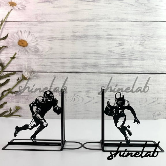 Shinelab US Football Metal Bookend, Player Name Letter Logo Bookends, Sports Table Bookshelf Decor 6035