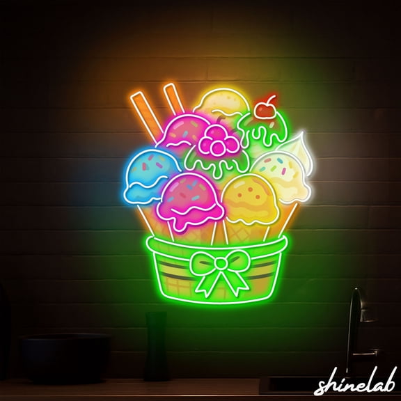 Shinelab Vibrant Ice Cream Neon Sign, Dessert Shop Light, Sweet Treats Wall Decor 16045