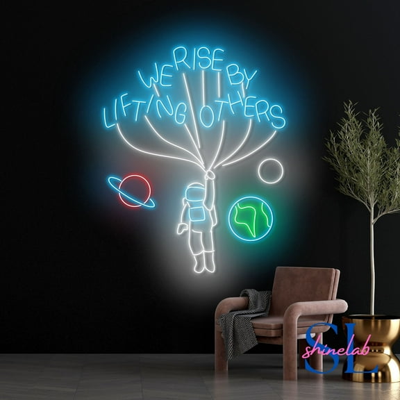 Shinelab We Ride By Lifting Other Neon Sign, Astronaut Planet Balloon Wall Art, Astronaut Home Wall Decor 729