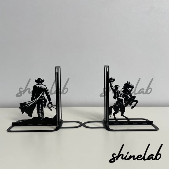 Shinelab Western Cowboy Metal Bookends Custom Cowboy Name Bookend Gift, Sports Desk Bookshelf Decor 7295