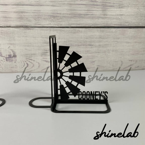 Shinelab Windmill Metal Bookends Decor Custom Personalized Name Bookend Gift, Nature Desk Bookshelf Decor 6494