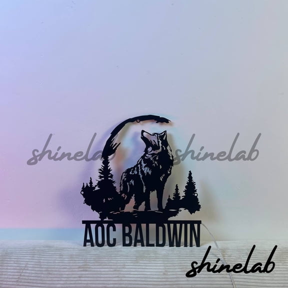 Shinelab Wolf Metal Sign, Custom Logo Name LED Wall Art, Wild Animal Home Decor 8933