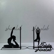Shinelab Yoga Pose Metal Bookends Yogini Custom Name Bookend Gift, Sport Desk Bookshelf Decor 6512