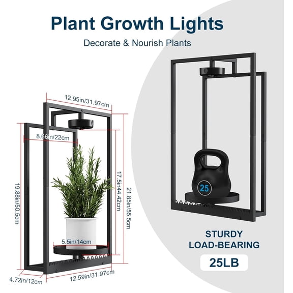 Shineled Wall Plant Holder, Indoor Plants Holders with Remote Grow Lights, Plant Shelves Hanging Planters, Framed Plants Holder for Living Room, 2 Pack