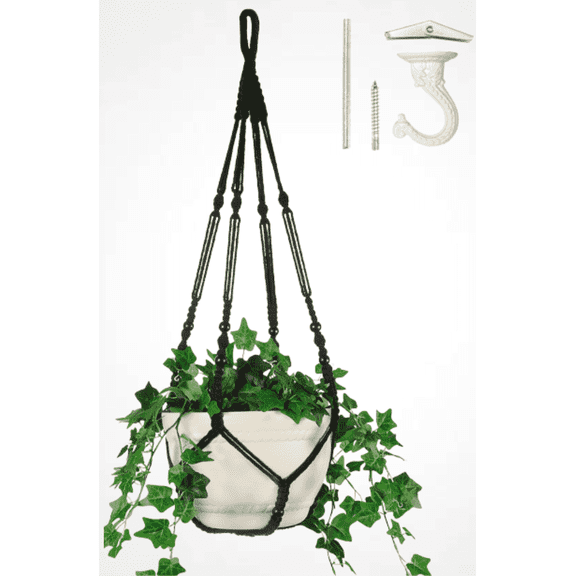Shineloha 43 inches Hanging Planter Large for 12 inch Pot (Extra Long & Extra Large) | Macrame Plant Hanger, Plant Hanger Indoor | NO Plant/Pot Included (Black)