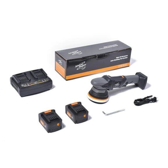 Shinemate EB351 5" Cordless Dual Action Polisher/Buffer - 15MM Long Throw Random Orbital - 18V Battery Detailing Machine For Paint Correction & Polishing - Kit: Dual 18V Charger + 2X 5.0AH