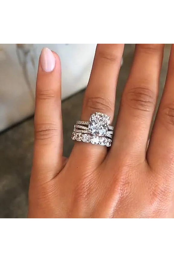 Cushion cut Engagement Ring with eternity wedding band & X Criss Cross Band