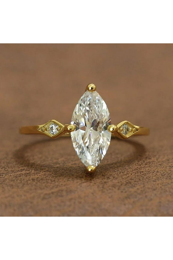 Marquise Cut S925 Sterling Silver Engagement Ring Women Statement Marquise Ring Silver Dainty Ring Gift for Her