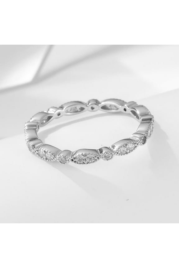 Art Deco Design Stacking Half Eternity Marquise Round Simulated Diamond CZ Wedding Band Ring 925 Sterling Silver Choose Yellow Gold/Silver/Rose Gold Color