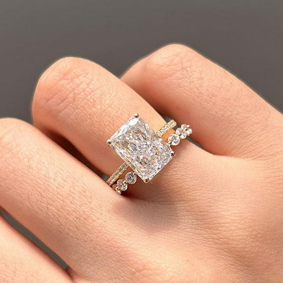 Shineofdiamond Radiant Cut Wedding Ring with Eternity Band