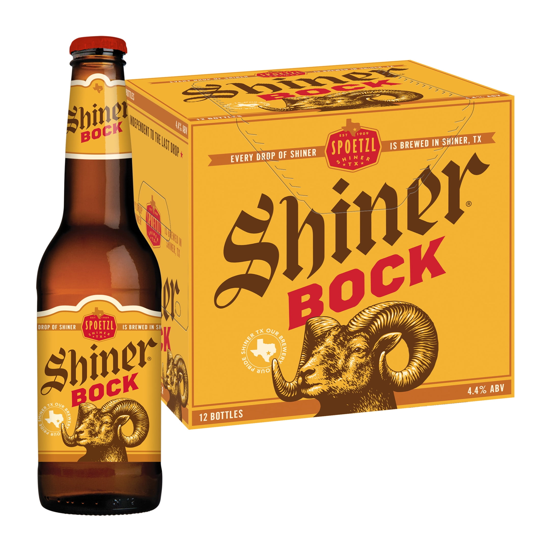 Shiner Bock American-style Amber Lager Craft Beer, 12 Pack, 12 fl oz Bottle, 4.4% ABV