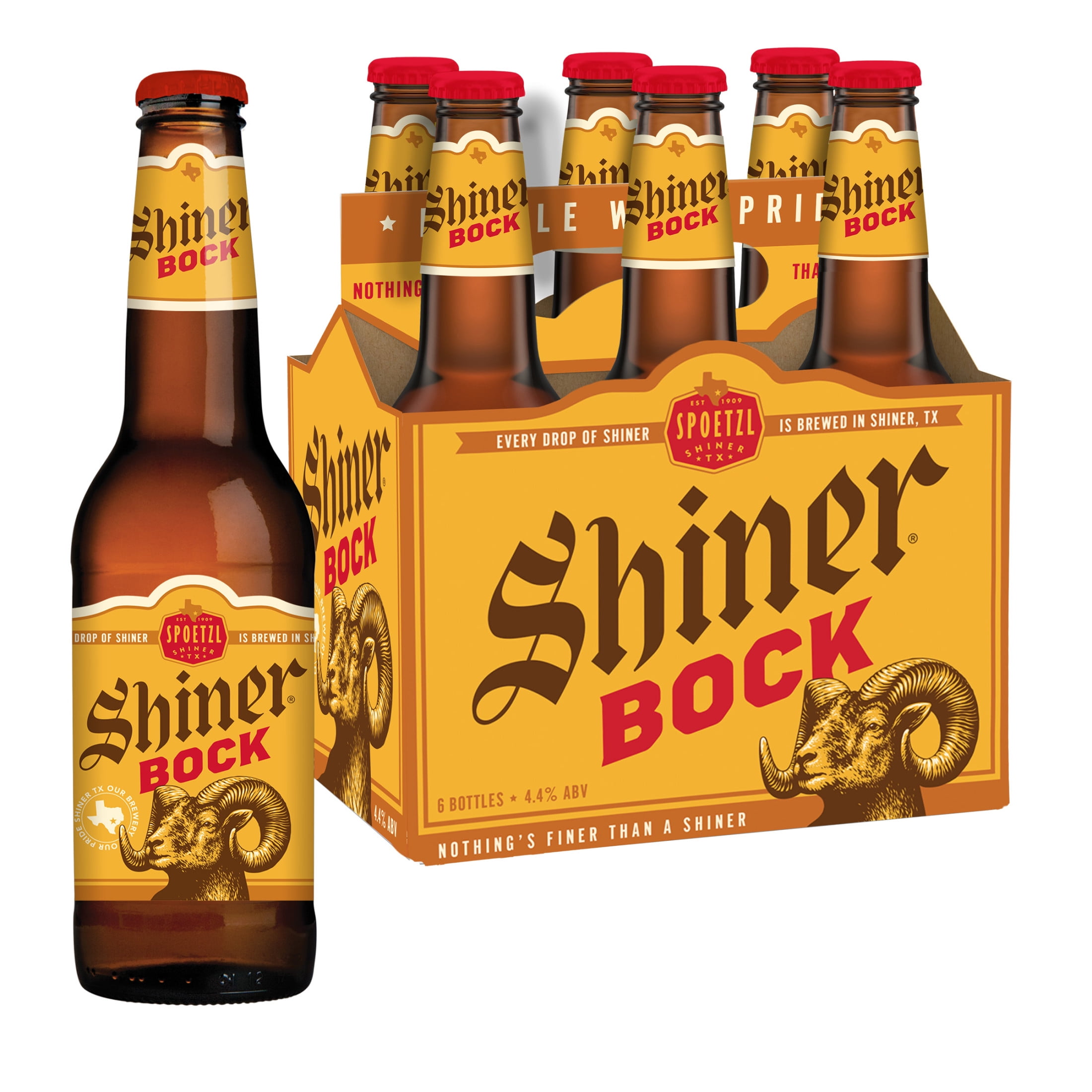 Shiner Bock American-style Amber Lager Craft Beer, 6 Pack, 12 fl oz Bottle, 4.4% ABV