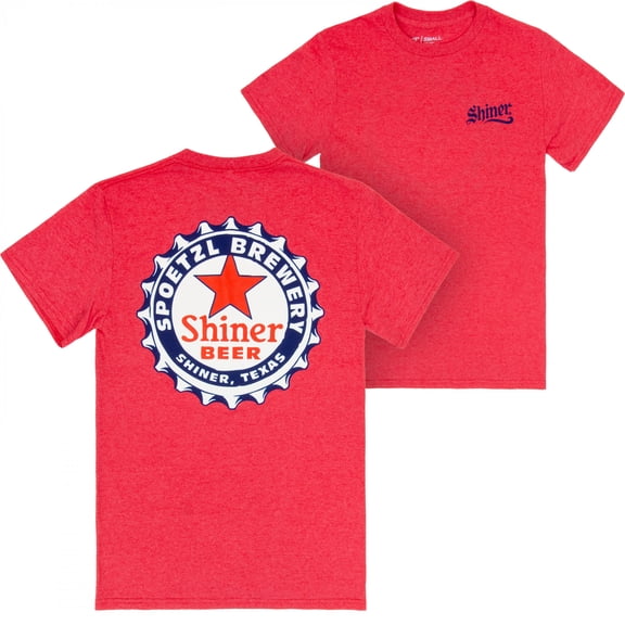 Shiner Bock Bottle Cap Design on Red Front  and  Back Print T-Shirt-XLarge