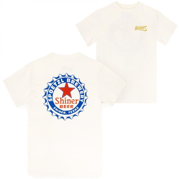 Shiner Bock Bottle Cap Design on Sand Front  and  Back Print T-Shirt-Small