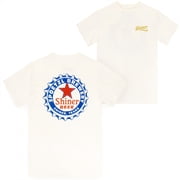 Shiner Bock Bottle Cap Design on Sand Front and Back Print T-Shirt-XLarge