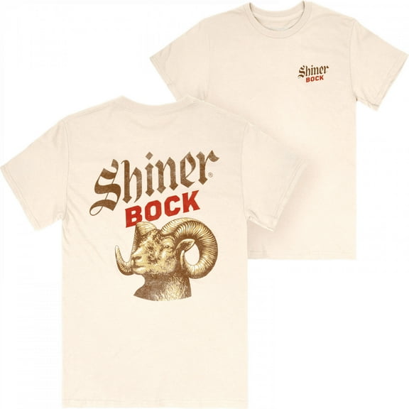 Shiner Beers 896549-medium Bock Bottle Label Beige Colorway Front & Back Print T-Shirt - Medium