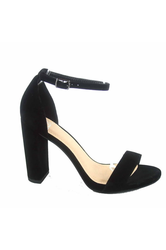 Shiner Women's Fashion Open Toe Ankle Strap Buckle Chunky High Heels Sandals Shoes ( Black, 10 )