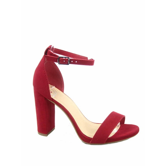 Shiner Women's Fashion Open Toe Ankle Strap Buckle Chunky High Heels Sandals Shoes ( Red, 10 )