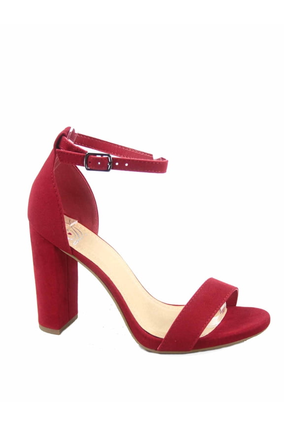 Shiner Women's Fashion Open Toe Ankle Strap Buckle Chunky High Heels Sandals Shoes ( Red, 8 )