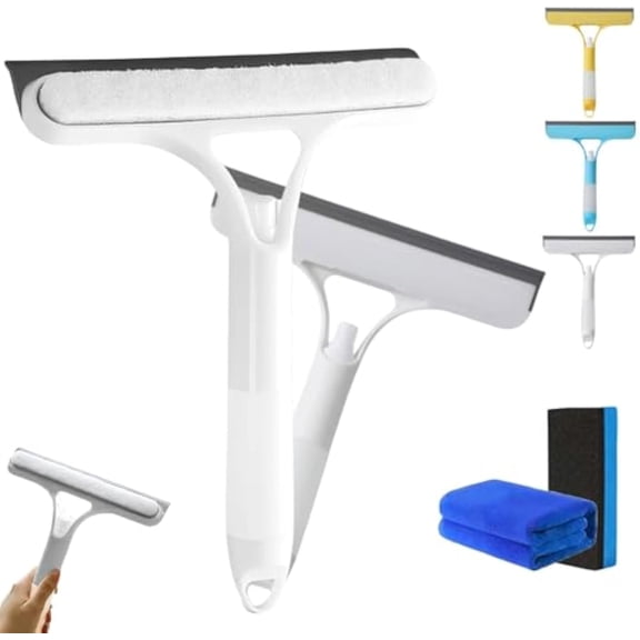 Shineshift 3 in 1 Window Cleaner, Squeezyclean - 3 in 1 Squeegee, Harborrs Alisanda Recyclable Silicone Window Squeegee Kit, Scrub & Wipe, Built-in Spray Bottle, Reusable, Cleans Car Glass (White)