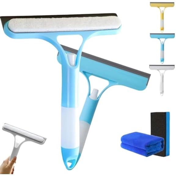 Shineshift 3 in 1 Window Cleaner, Squeezyclean - 3 in 1 Squeegee, Harborrs Alisanda Recyclable Silicone Window Squeegee Kit, Scrub & Wipe, Built-in Spray Bottle, Reusable, Cleans Car Glass (Blue)