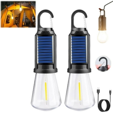 Shineshore Solar Rechargeable Hooked Camping Light, Solar Tent Lights USB Rechargeable Camping Lights, Portable Outdoor Tent Lights with Clip Hook for Camping, Waterproof (2PCS,Style C)