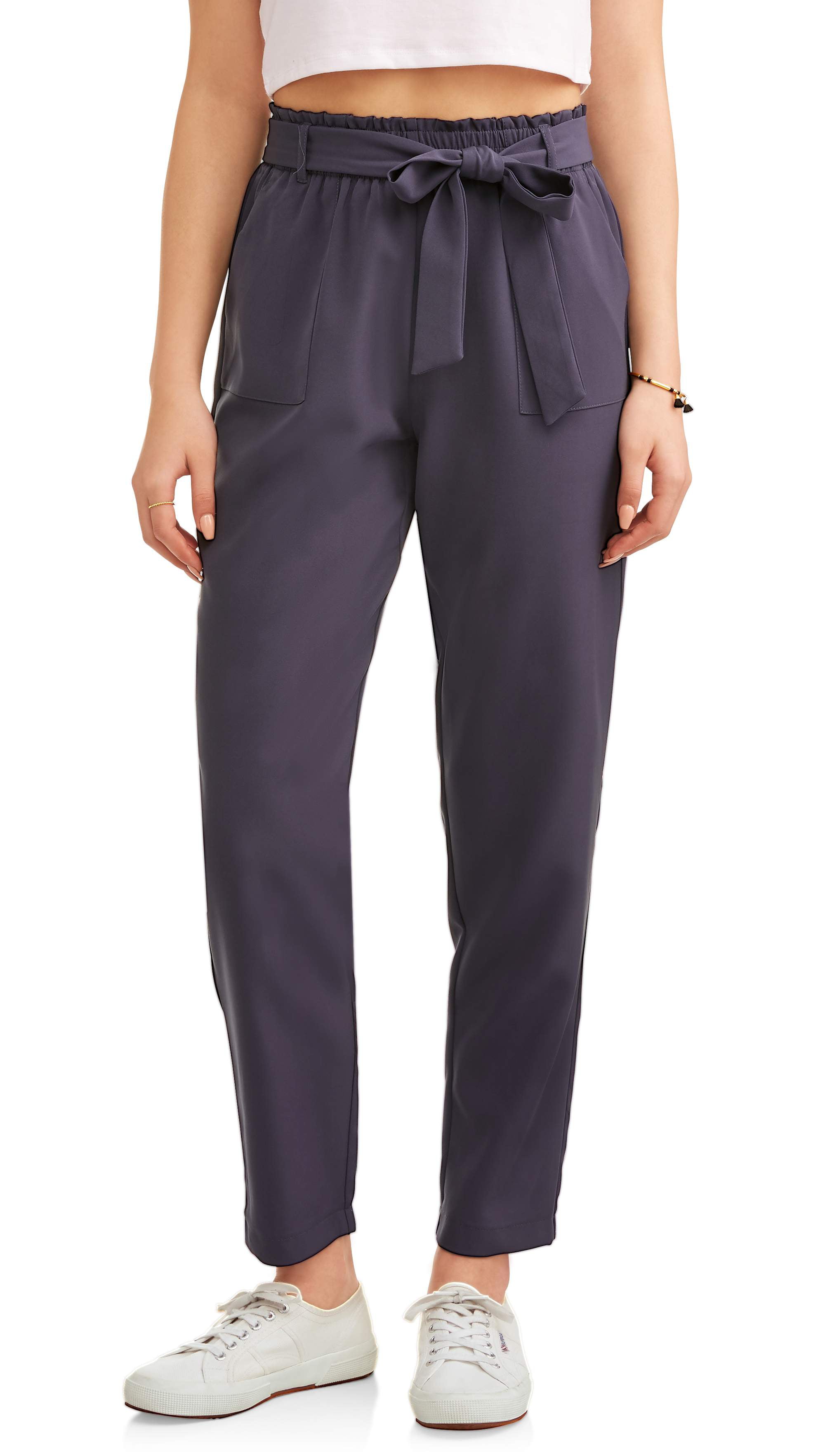 Shinestar Juniors' High-Waist Pull-On Tapered Ankle Pants w/ Tie ...