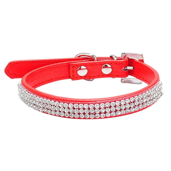 Shing Diamonds PU Leather Dog Pet Collars with Rhinestones Buckle 3 Row Bling Rhinestone Small Pet Dog Faux Leather Buckle Cute Cat Puppy Collar