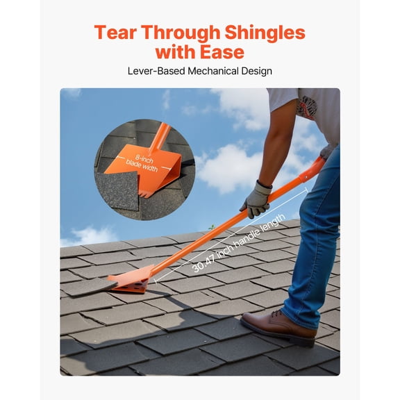 Shingle Shovel 1 Pack,D-Grip Handle Shingle Roof Ripper,High Hardness 45# Steel&Lightweight Easy Tearing Off Roofing&Nails Tool,ideal for Commercial&Residential Use,Orange