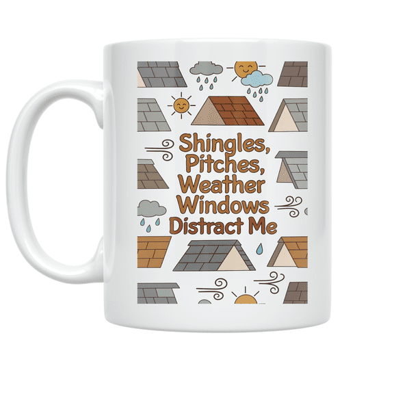 Shingles Pitches Weather Windows Distract Me - Roofer Enthusiast - 11 oz Ceramic Coffee Mug