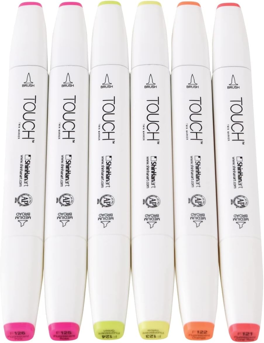 ShinHan Touch Twin Brush Markers Fluorescent Colors, Set of