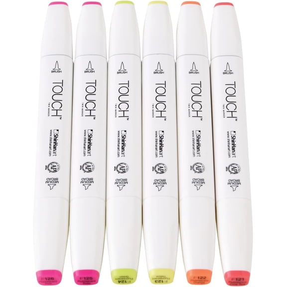 ShinHan Touch Twin Brush Markers - Set of 6, Fluorescent Colors