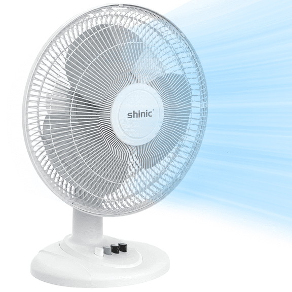 Shinic 12'' Oscillating Table Fan, 3-Speed Portable Table Fan with Adjustable Tilt, Ideal for Home Bedroom Dorm Office, White