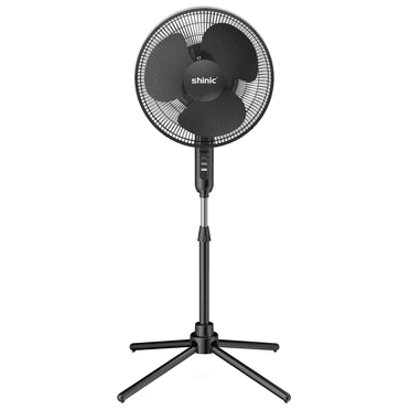 Shinic 16" 3-Speed Oscillating Pedestal Fan with Folding Base, Adjustable Height and Tilt,41"- 47", Black
