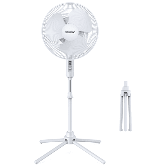 Shinic 16" 3-Speed Oscillating Pedestal Fan with Folding Base, Adjustable Height and Tilt,41"- 47", White